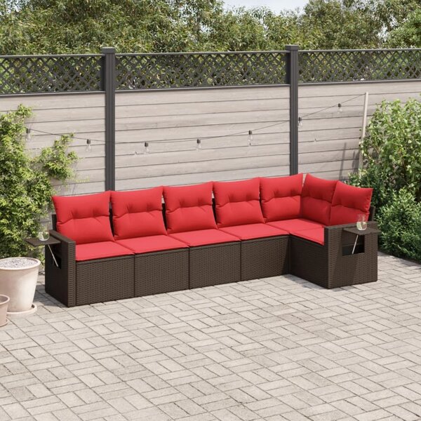 VidaXL 6 db barna polyrattan kerti kanapégarnitúra párnákkal