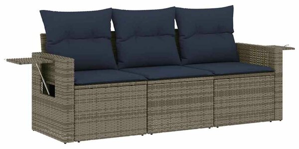 VidaXL 3 db szürke polyrattan kerti kanapégarnitúra párnákkal