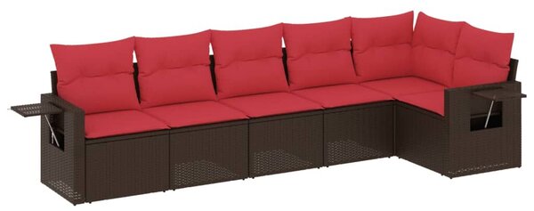 VidaXL 6 db barna polyrattan kerti kanapégarnitúra párnákkal