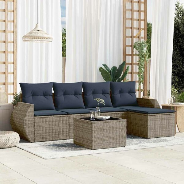 VidaXL 6 db szürke polyrattan kerti kanapégarnitúra párnákkal