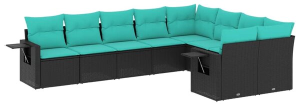 VidaXL 9 db fekete polyrattan kerti kanapégarnitúra párnákkal
