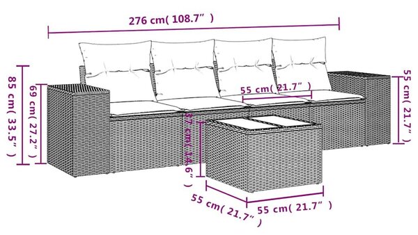 VidaXL 5 db fekete polyrattan kerti kanapégarnitúra párnákkal