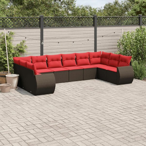 VidaXL 10 db barna polyrattan kerti kanapégarnitúra párnákkal
