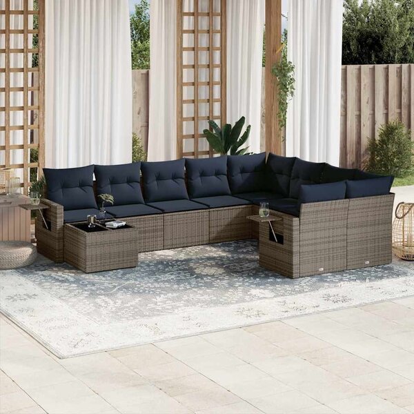 VidaXL 10 db szürke polyrattan kerti kanapégarnitúra párnákkal