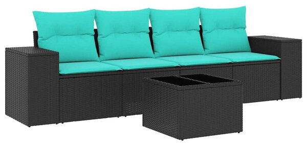 VidaXL 5 db fekete polyrattan kerti kanapégarnitúra párnákkal