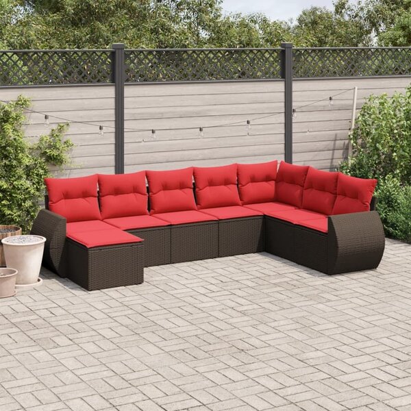 VidaXL 8 db barna polyrattan kerti kanapégarnitúra párnákkal
