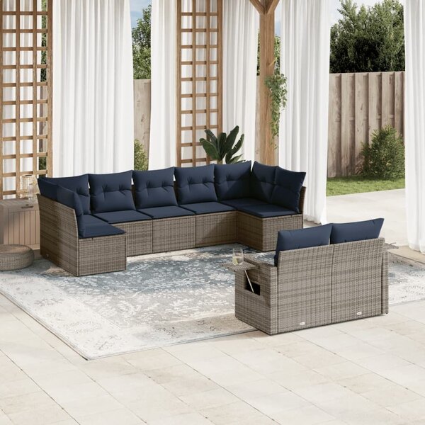 VidaXL 9 db szürke polyrattan kerti kanapégarnitúra párnákkal