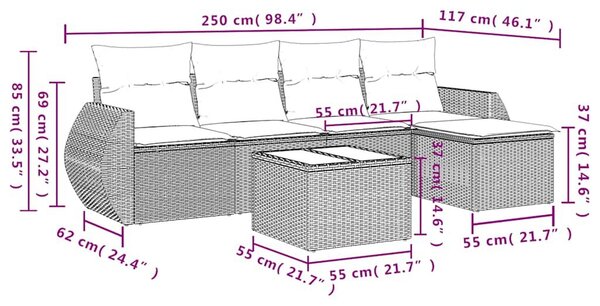 VidaXL 6 db szürke polyrattan kerti kanapégarnitúra párnákkal