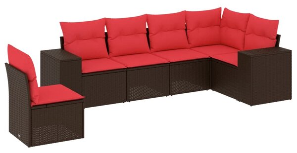 VidaXL 6 db barna polyrattan kerti kanapégarnitúra párnákkal