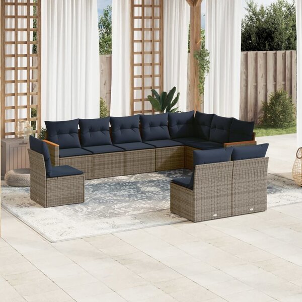 VidaXL 10 db szürke polyrattan kerti kanapégarnitúra párnákkal