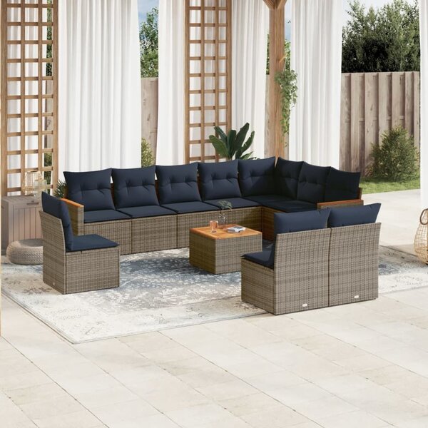 VidaXL 11 db szürke polyrattan kerti kanapégarnitúra párnákkal