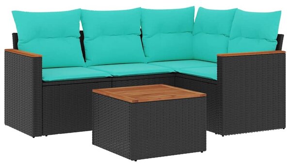 VidaXL 5 db fekete polyrattan kerti kanapégarnitúra párnákkal