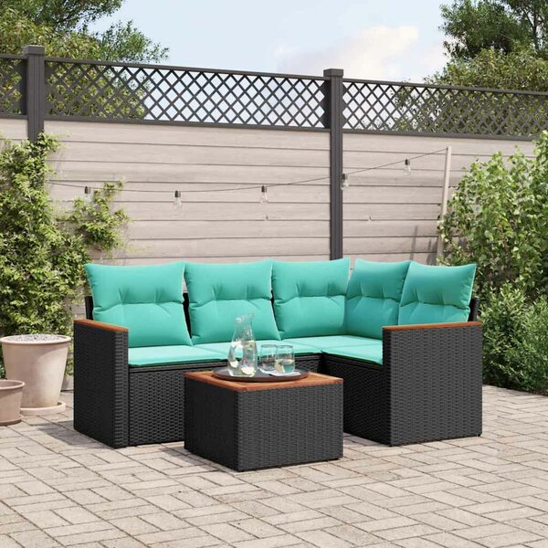 VidaXL 5 db fekete polyrattan kerti kanapégarnitúra párnákkal
