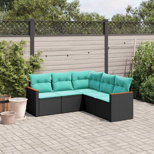 VidaXL 5 db fekete polyrattan kerti kanapégarnitúra párnákkal