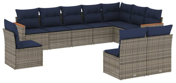 VidaXL 10 db szürke polyrattan kerti kanapégarnitúra párnákkal