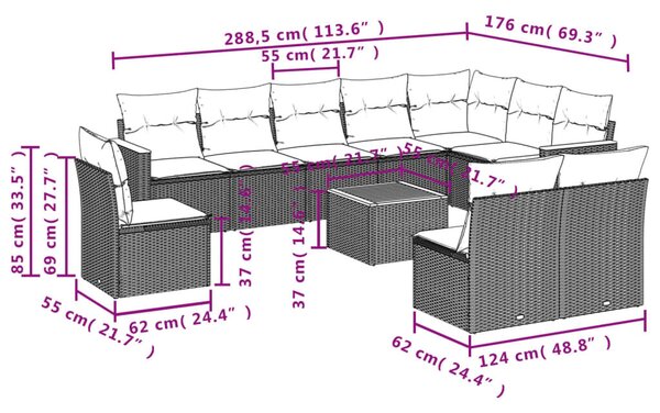 VidaXL 11 db szürke polyrattan kerti kanapégarnitúra párnákkal