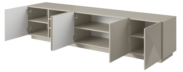 Asha TV-szekrény 200 cm, ötajtós, bordázott előlap - kasmír