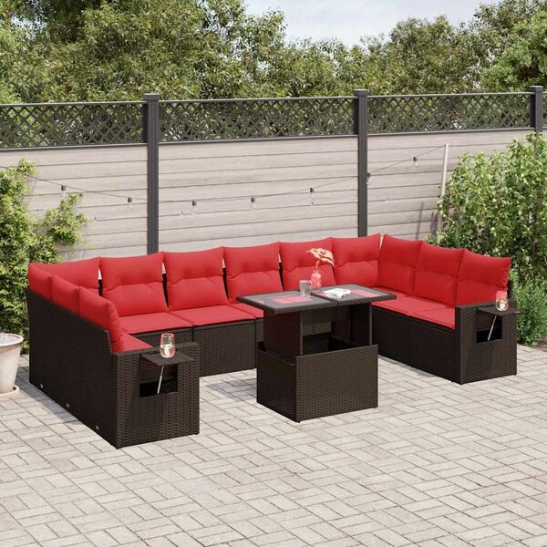 VidaXL 11 db barna polyrattan kerti kanapégarnitúra párnákkal