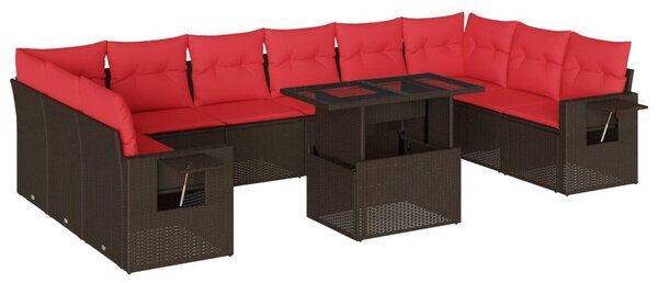 VidaXL 11 db barna polyrattan kerti kanapégarnitúra párnákkal