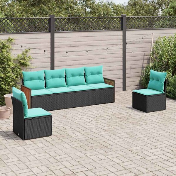 VidaXL 6 db fekete polyrattan kerti kanapégarnitúra párnákkal
