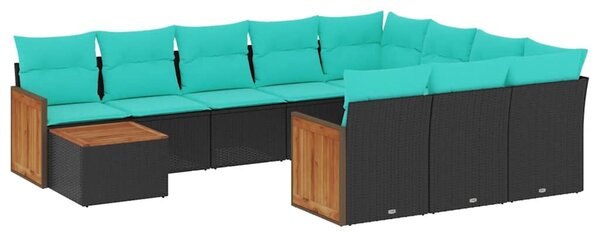 VidaXL 11 db fekete polyrattan kerti kanapégarnitúra párnákkal
