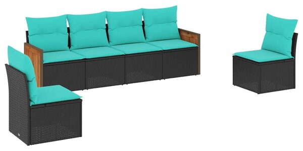 VidaXL 6 db fekete polyrattan kerti kanapégarnitúra párnákkal
