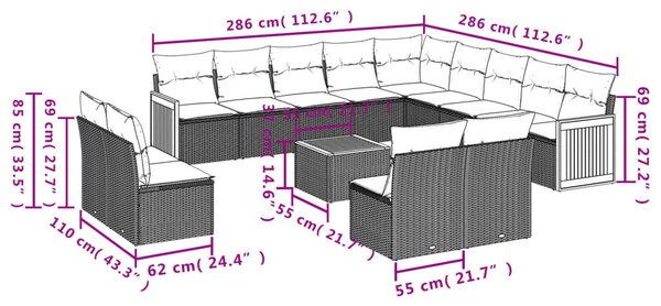 VidaXL 14 db szürke polyrattan kerti kanapégarnitúra párnákkal