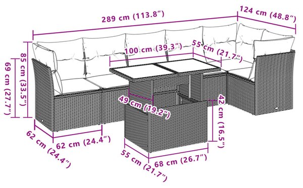 VidaXL 7 db szürke polyrattan kerti kanapégarnitúra párnákkal