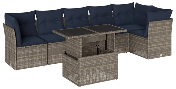 VidaXL 7 db szürke polyrattan kerti kanapégarnitúra párnákkal