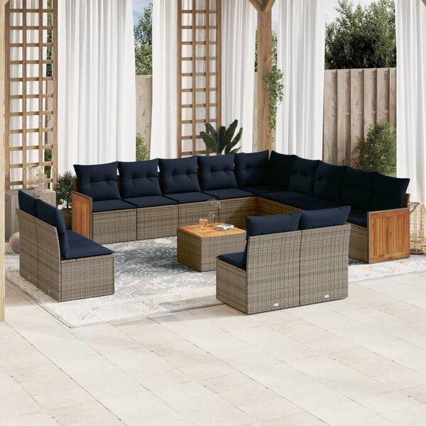 VidaXL 14 db szürke polyrattan kerti kanapégarnitúra párnákkal