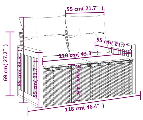 VidaXL 10 db fekete polyrattan kerti kanapégarnitúra párnákkal