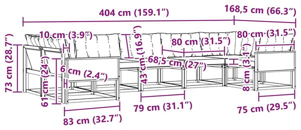 VidaXL Kültéri kanapé szett párnával 7 pcs Természetes és krémszínű