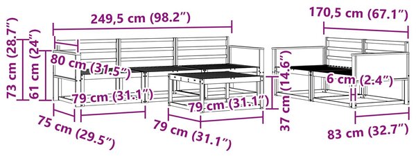 VidaXL Kültéri kanapé szett 6 pcs Természetes Tömör Akácfa