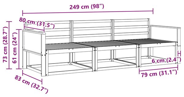 VidaXL Kültéri kanapé szett 3 pcs Természetes Tömör Akácfa