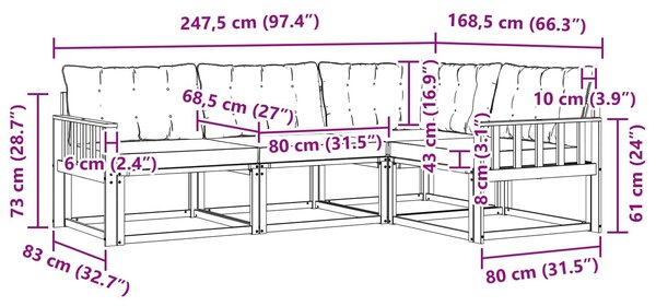 VidaXL Kültéri kanapé szett párnával 4 pcs Fehér és Világosszürke