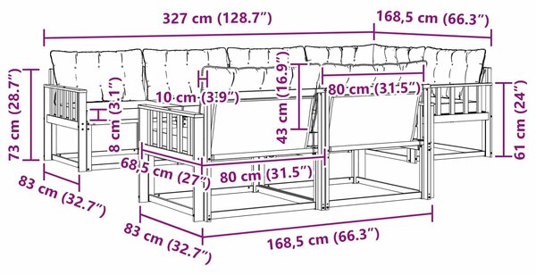VidaXL Kültéri kanapé szett párnával 7 pcs Fehér és Krém színű