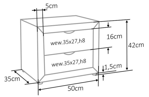 ET-002 Velvet Bársony Éjjeliszekrény Világosszürke Kétfiókos