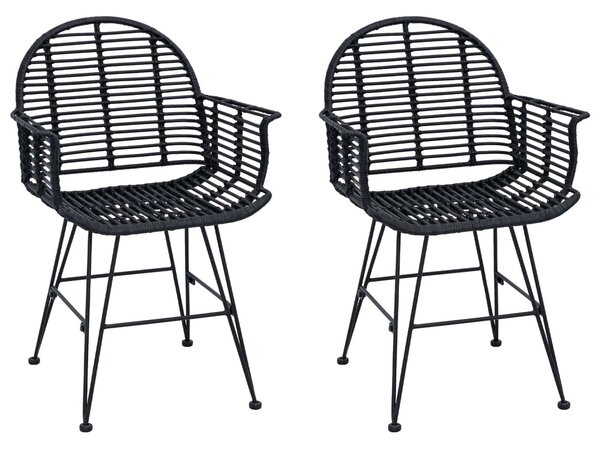 VidaXL Étkezőszék 2 pcs Fekete 57 x 54.5 x 85 cm Rattan és Vas