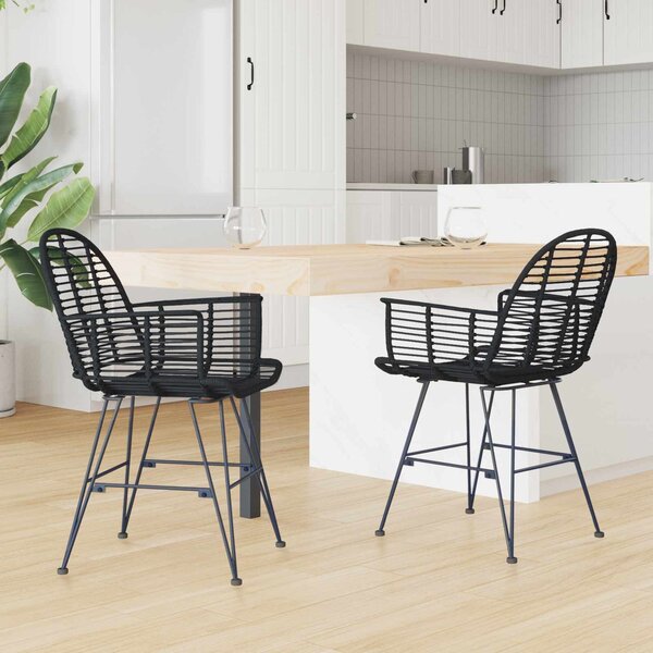 VidaXL Étkezőszék 2 pcs Fekete 57 x 54.5 x 85 cm Rattan és Vas