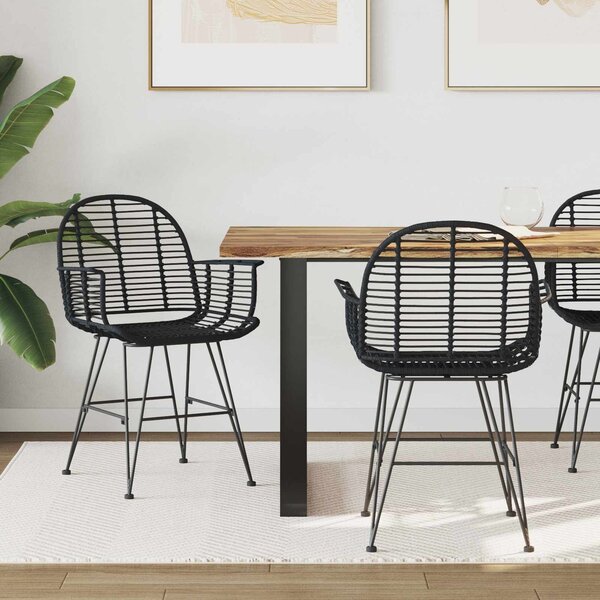 VidaXL Étkezőszék 2 pcs Fekete 57 x 54.5 x 85 cm Rattan és Vas