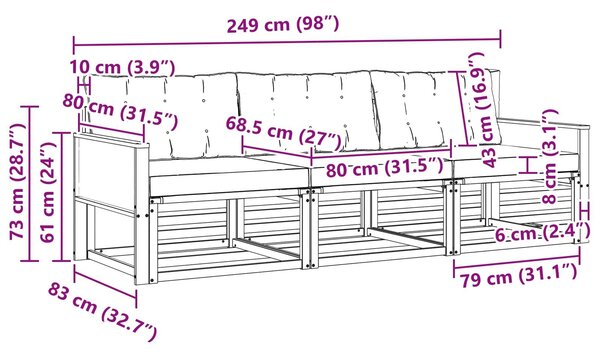 VidaXL Kültéri kanapé szett 3 pcs Természetes és Világosszürke
