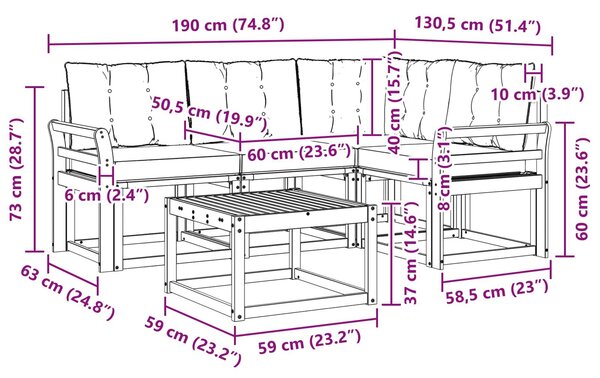 VidaXL Kültéri kanapé szett párnával 5 pcs Fehér és Bézs