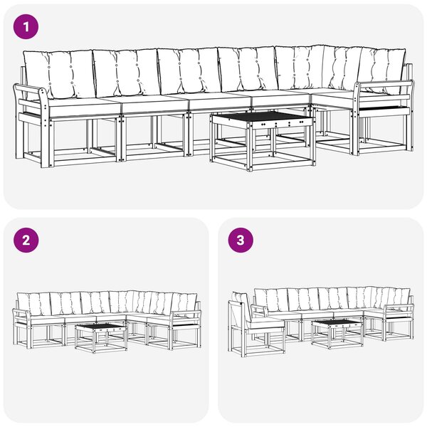 VidaXL Kültéri kanapé szett párnával 7 pcs Fehér és Fekete