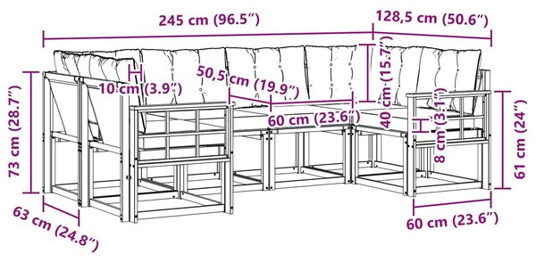 VidaXL Kültéri kanapé szett párnával 6 pcs Fehér és Fekete