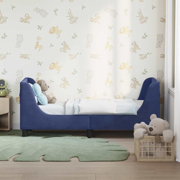 VidaXL Gyerekágy keret fejtámlával Rendőrségi kék 70 x 140 cm Bársony
