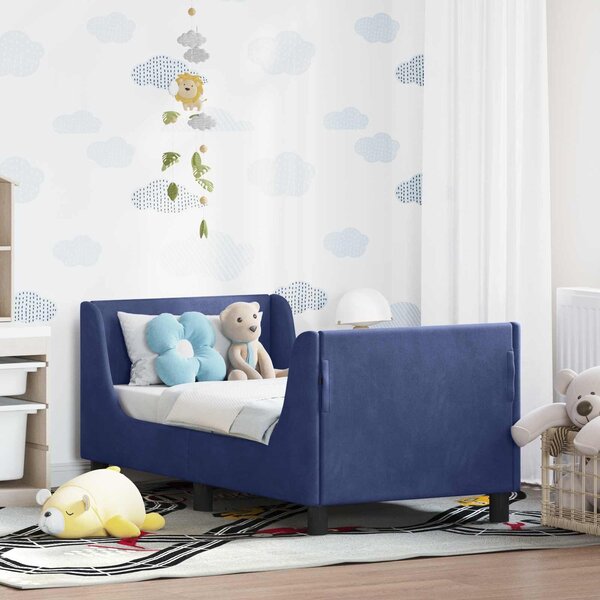 VidaXL Gyerekágy keret fejtámlával Rendőrségi kék 70 x 140 cm Bársony