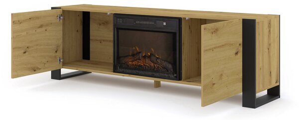 TV szekrény/asztal kandallóval Montana (artisan tölgy + fekete)