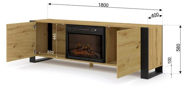 TV szekrény/asztal kandallóval Montana (artisan tölgy + fekete)