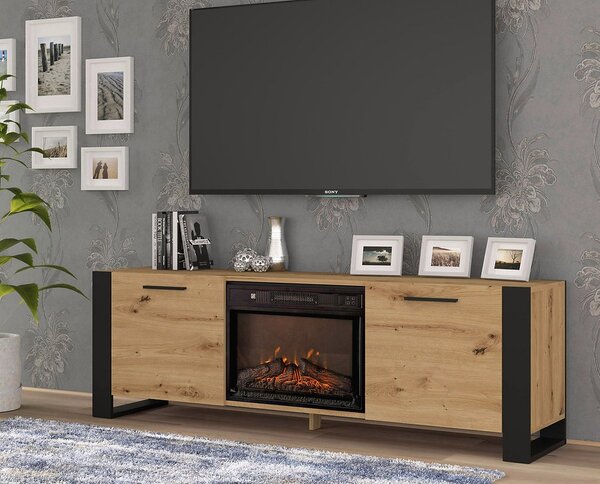 TV szekrény/asztal kandallóval Nulakka (artisan tölgy + fekete)