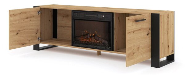 TV szekrény/asztal kandallóval Nulakka (artisan tölgy + fekete)